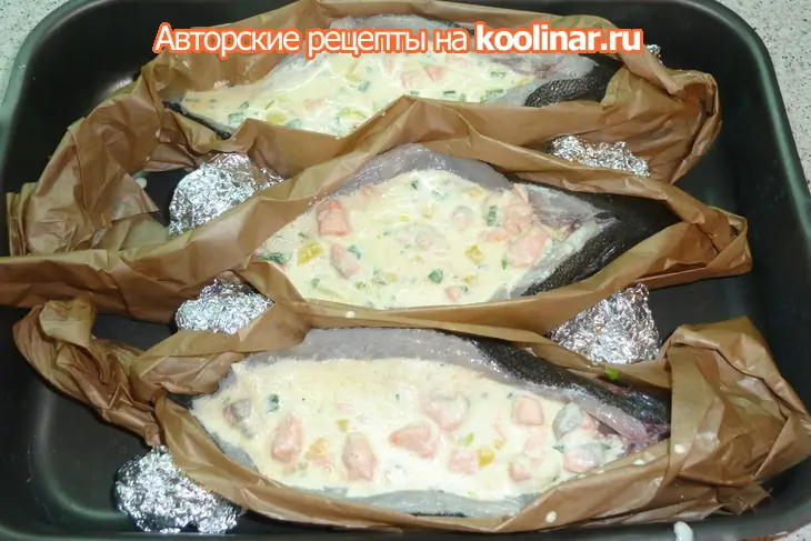 Ладья из сибаса, фаршированная  сырно-сливочным суфле с форелью (готовимся к новому году): шаг 15