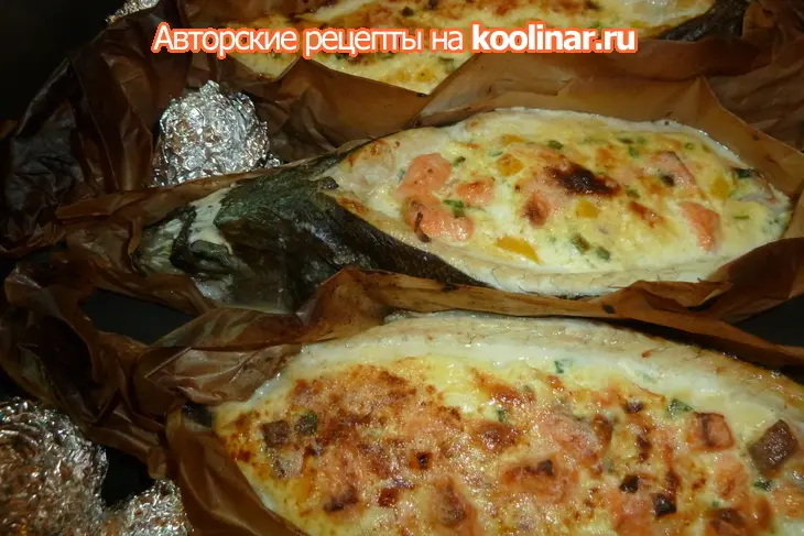 Ладья из сибаса, фаршированная  сырно-сливочным суфле с форелью (готовимся к новому году): шаг 16