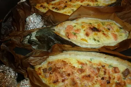 Ладья из сибаса, фаршированная  сырно-сливочным суфле с форелью (готовимся к новому году): шаг 16