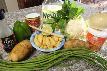 Рыба и овощи с красным карри и рисом: шаг 2
