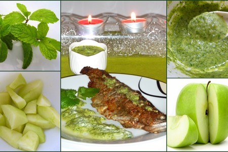 Форель из аэрогриля с соусом из зелёного яблока, мяты и чеснока: шаг 1