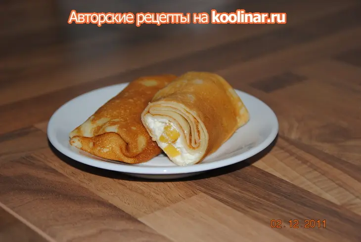 Блинчики с творогом,печеным яблоком и хурмой: шаг 6
