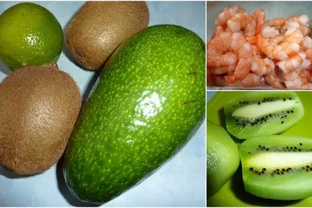Салат из киви, авокадо, креветок с кедровыми орешками ...: шаг 1
