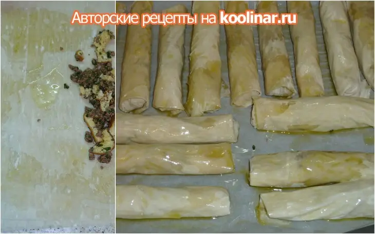 Сигариллы из теста фило с мясным фаршем и сливочным соусом из голубого сыра: шаг 6