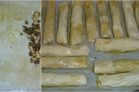 Сигариллы из теста фило с мясным фаршем и сливочным соусом из голубого сыра: шаг 6
