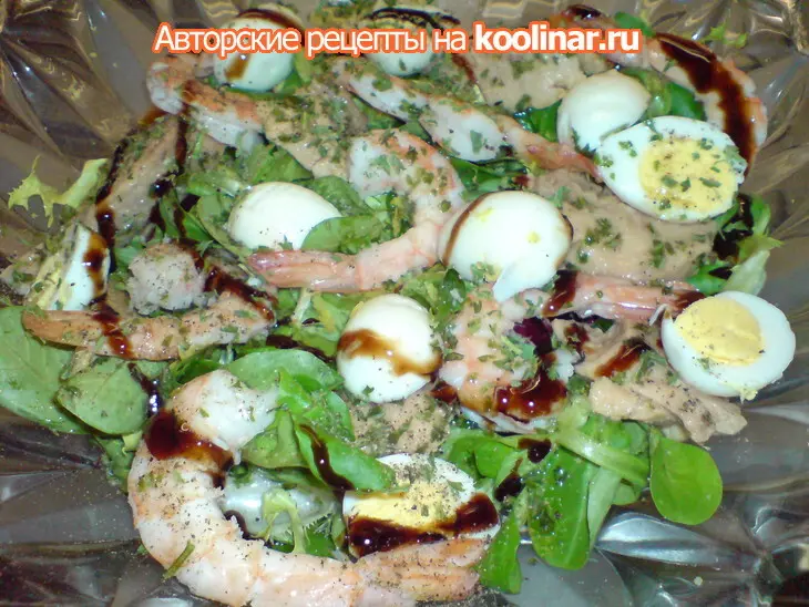 Салат из печени трески,креветок и перепелиных яиц: шаг 6