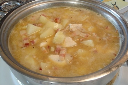 Картофельный крем-суп с курицей,беконом и апельсином: шаг 5