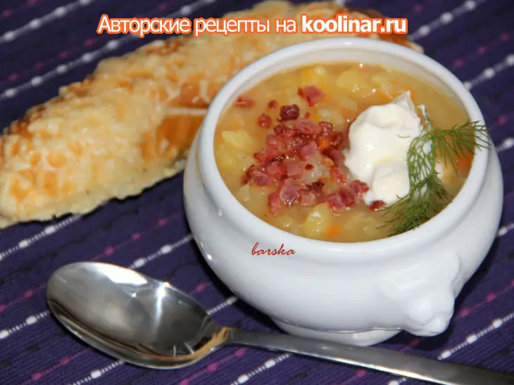 Зимний картофельный суп-толчёнка с квашеной капустой, да со шкварочками: шаг 13