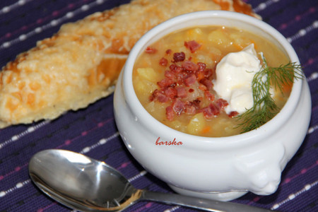 Зимний картофельный суп-толчёнка с квашеной капустой, да со шкварочками: шаг 13