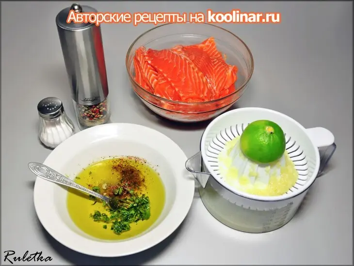 Форель, маринованная в оливковом масле и лаймовом соке с горчичным соусом.: шаг 2