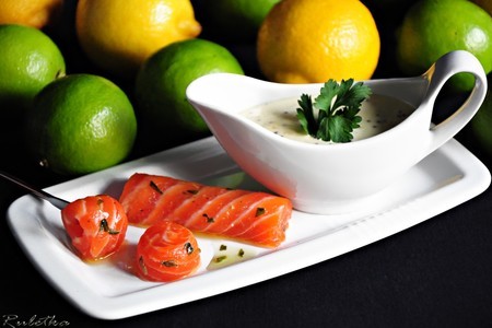 Форель, маринованная в оливковом масле и лаймовом соке с горчичным соусом.: шаг 7
