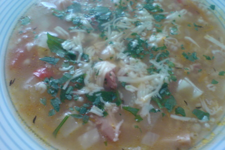 Суп с с копчёным мясом,овощами и перловкой (почти   minestrone d`orzo): шаг 8