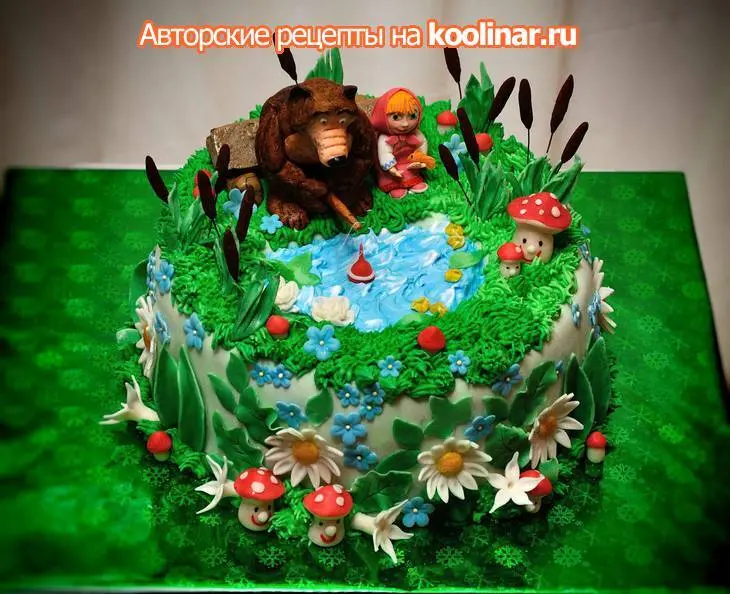 Торт "маша и медведь на рыбалке": шаг 22