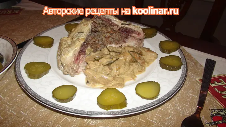 Перепела, фаршированные гречкой с белыми грибами, маскарпоне и розмарином (моя первая дуэль): шаг 11