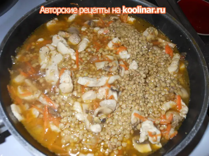 Чечевичная запеканка с куриной грудкой и грибами: шаг 3