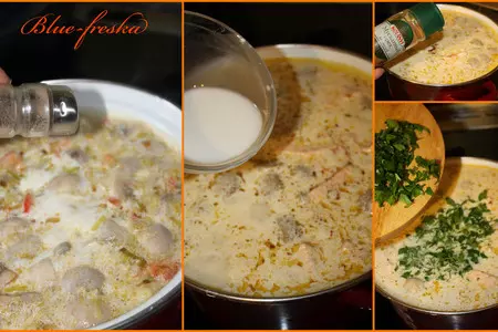 Сливочно-сырный суп с сёмгой и шампиньонами.: шаг 5