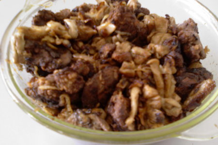 Горячая закуска "куриная печень с хрустящей корочкой + жареные с луком грибы"                ": шаг 5