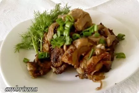 Горячая закуска "куриная печень с хрустящей корочкой + жареные с луком грибы"                ": шаг 7
