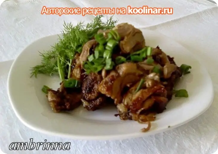 Горячая закуска "куриная печень с хрустящей корочкой + жареные с луком грибы"                ": шаг 8