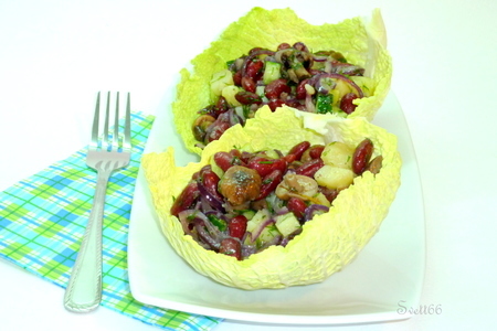Грибной салат с картофелем в савойских лодочках: шаг 7