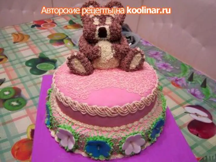Двухъярусный торт  с мишкой ( подарок для самой маленькой): шаг 7