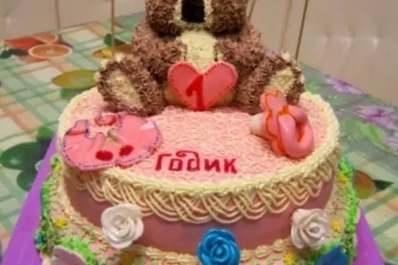 Двухъярусный торт  с мишкой ( подарок для самой маленькой): шаг 15