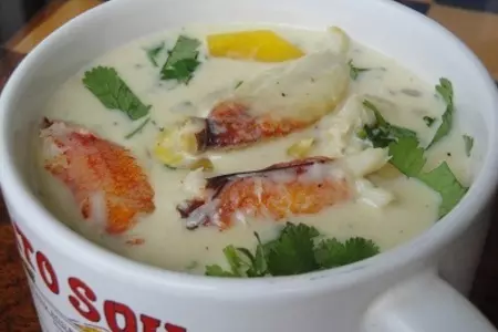 Крабовый суп с гребешками,грибами и папайей: шаг 8