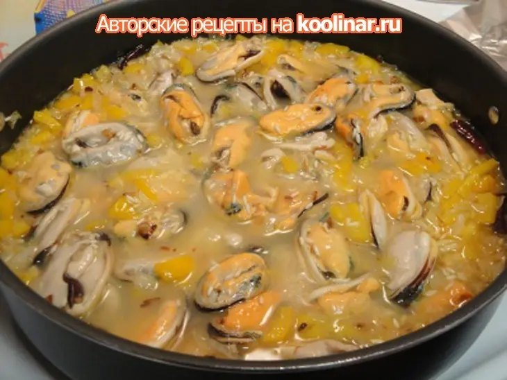 Мидии с рисом,чесноком и имбирем: шаг 4