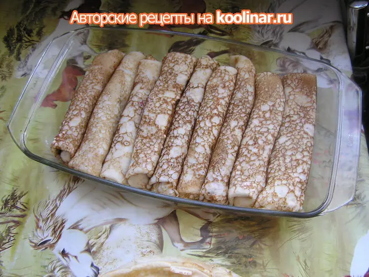 Блинчики, фаршированные творогом с вишней ,запеченные в сметанном креме «вишневый сад».: шаг 5