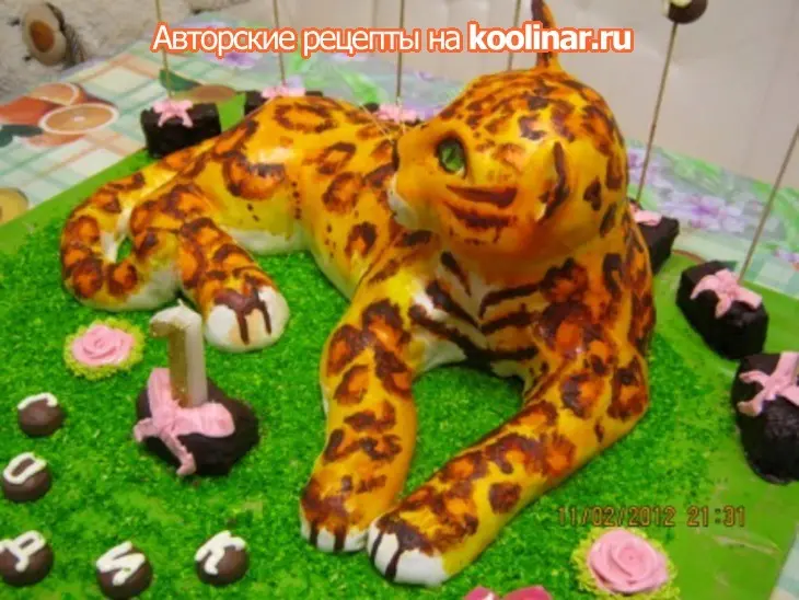 Торт "леопард" подарок для любимой дочери на годик + дуэль "мастичный 3д торт": шаг 14