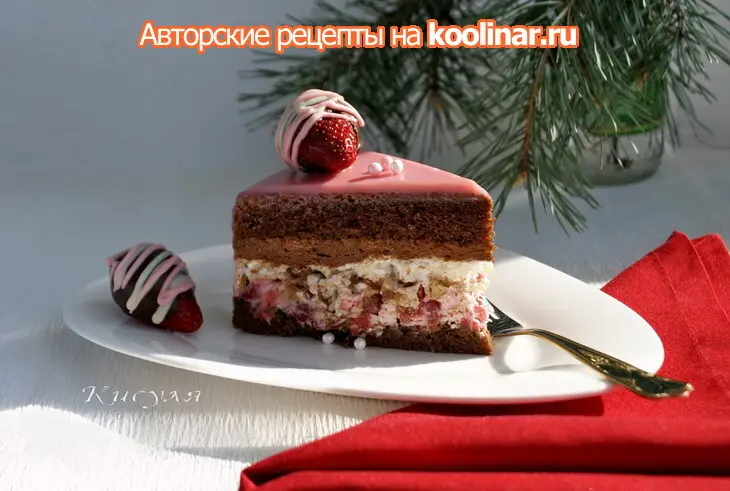 Шоколадно-клубничный торт с ореховым безе и конфетами из клубники “оленька”: шаг 33