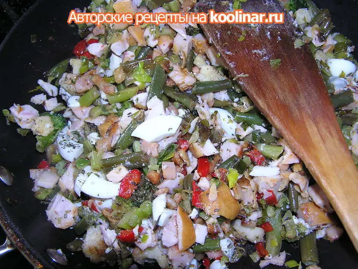 Киш- с овощами, грудинкой и копченой курицей.: шаг 3