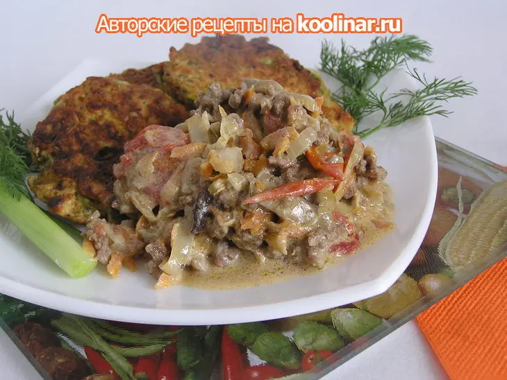 Оладьи зеленые с мясной подливкой «кикиморово счастье»: шаг 8
