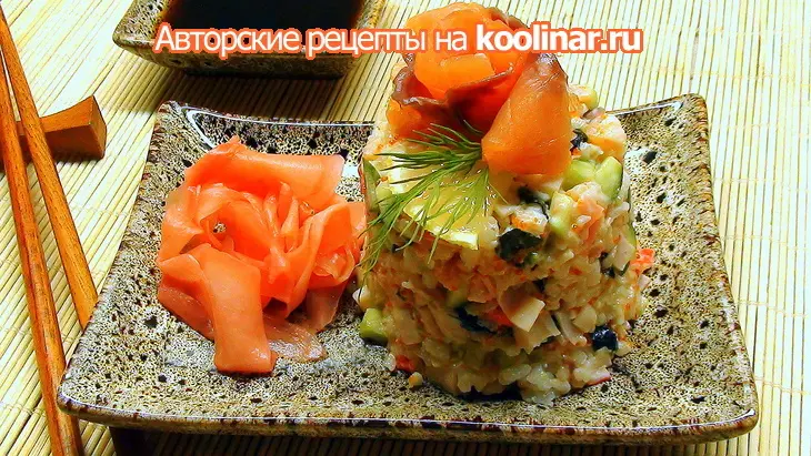 «роллы» калифорния, для тех, кто не умеет их «крутить». салат с рисом и рыбой.: шаг 6