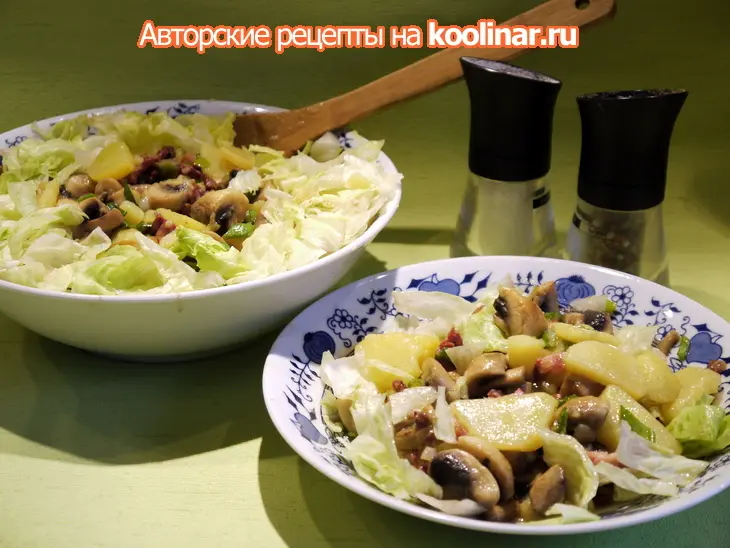 Сытный картофельный салат с шампиньонами и зеленым луком: шаг 5