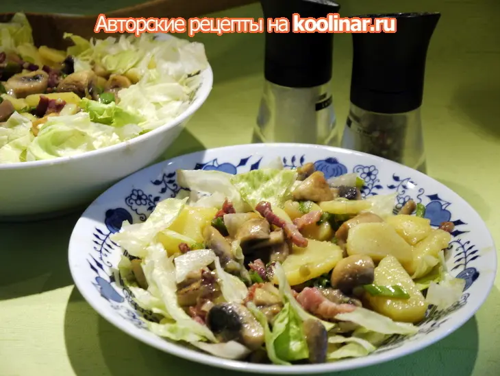 Сытный картофельный салат с шампиньонами и зеленым луком: шаг 6