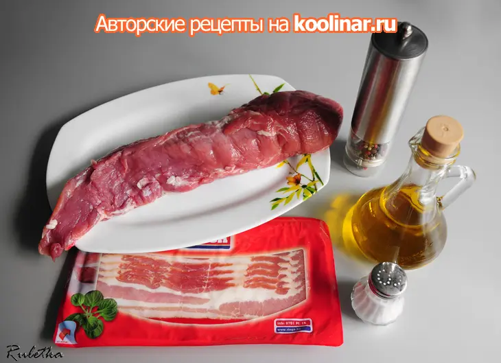 Свиное филе в беконе с жареным манго-гриль и клюквенным соусом.: шаг 7