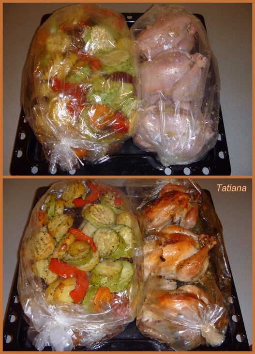 Цыплята-корнишоны фаршированные+пёстрые,запечённые овощи: шаг 10