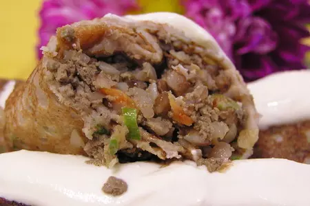 Блинчики ржаные с зеленым луком и начинкой из печени с гречкой.: шаг 7