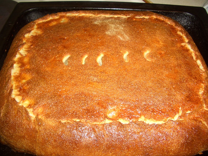 Дрожжевой пирог на манке с мясом,рисом и укропом: шаг 15