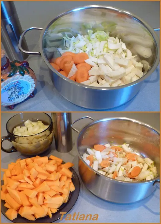 Тыквенный суп-пюре с грибами и пармезановыми гренками: шаг 3