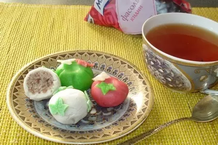 Ботамочи. японские пирожные из рисовой муки и фасолевой, сладкой пасты адзуки.: шаг 8