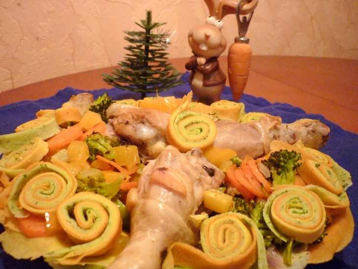 Запечённые овощи с рисовыми блинами и голенью цыплёнка "золотой петушок": шаг 10