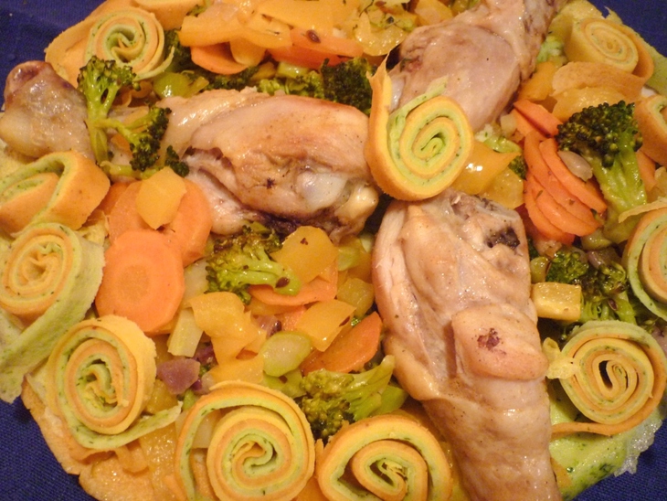 Запечённые овощи с рисовыми блинами и голенью цыплёнка "золотой петушок": шаг 11