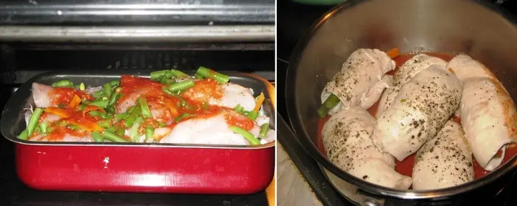 Куриные рулетики с овощами "золотой петушок": шаг 2