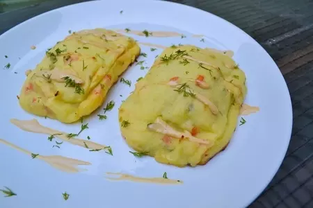 Дорада, запеченная в пюре, с белыми грибами и сыром дор блю: шаг 6