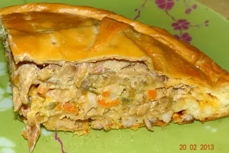 Курник из дрожжевого теста со свининой и белыми грибами: шаг 9