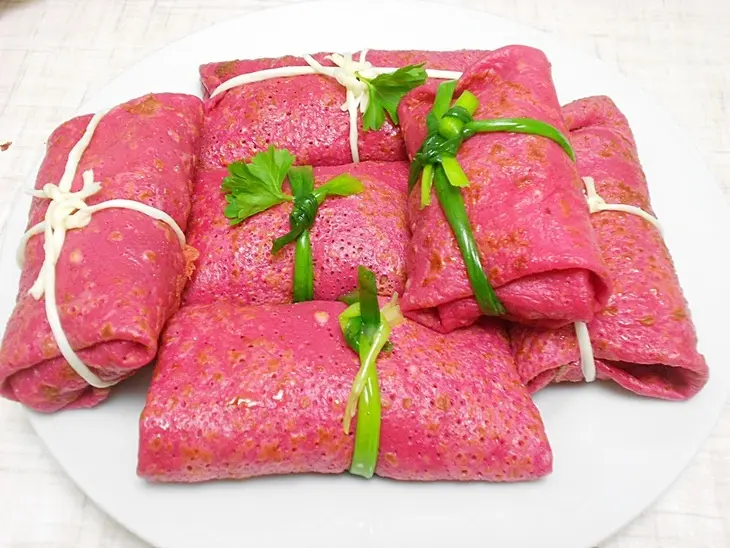 Блины свекольные с говядиной и овощами.: шаг 5