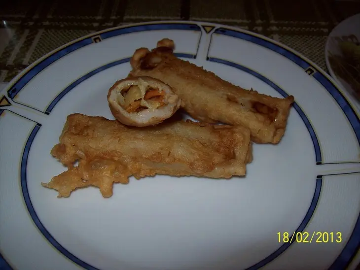 Рисовые блинчики с овощной начинкой в кляре.frülingsrollen.: шаг 9