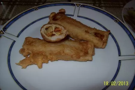 Рисовые блинчики с овощной начинкой в кляре.frülingsrollen.: шаг 9